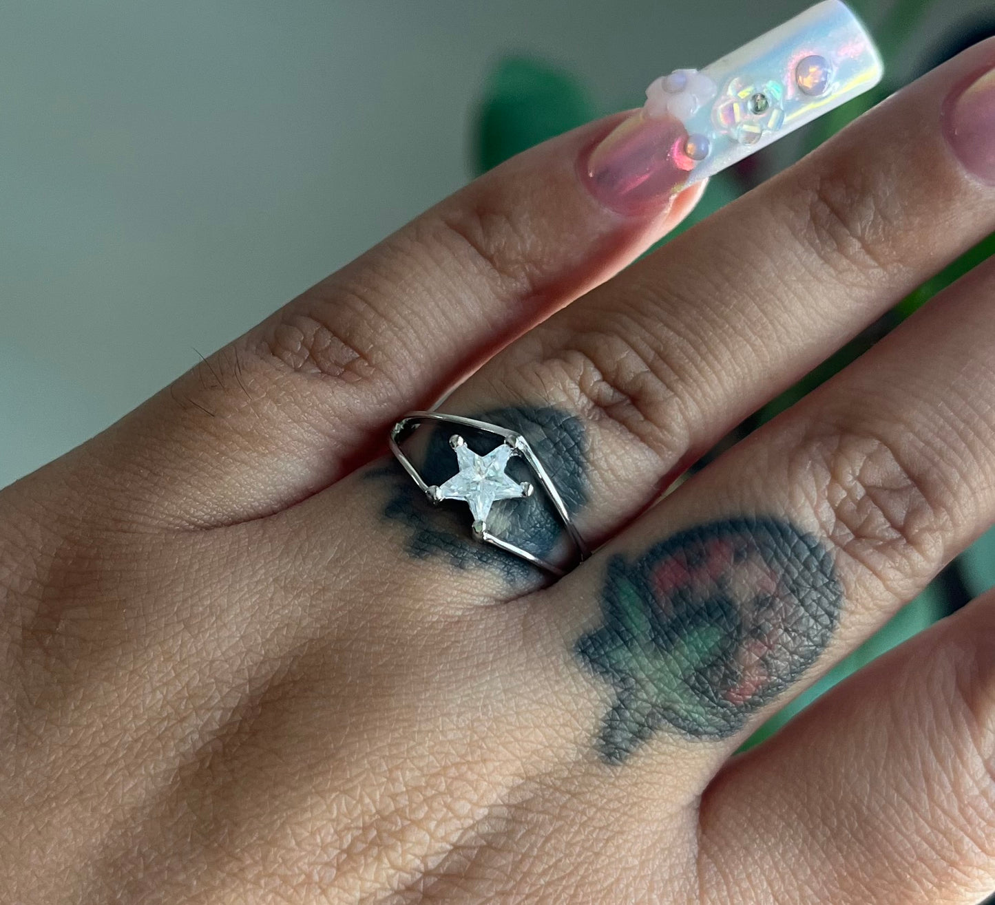 Silver Star Stone Ring